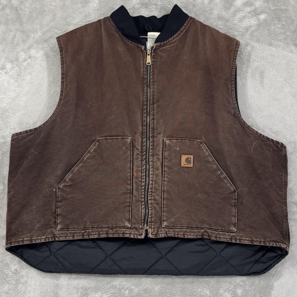 Vintage Carhartt Vest Mens 4XL Brown Canvas‎ Quilt Lined Workwear V02 DKB USA